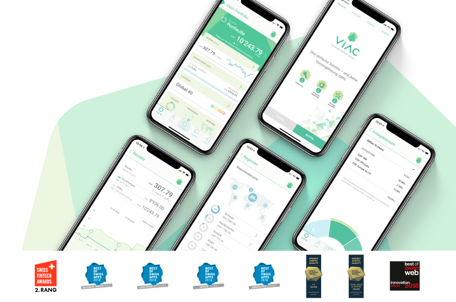 Beispiel-Screens der Viac-App Beispiel-Screens der Viac-App