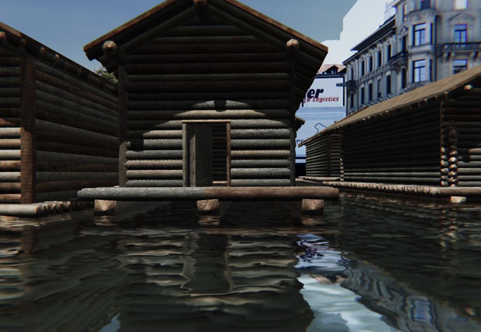 Close-up of virtual pile dwelling settlement Close-up of virtual pile dwelling settlement