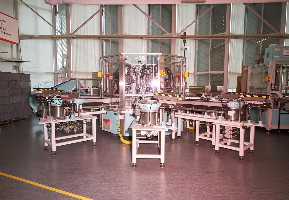 One of many stations in Feller’s automated production line. One of many stations in Feller’s automated production line.