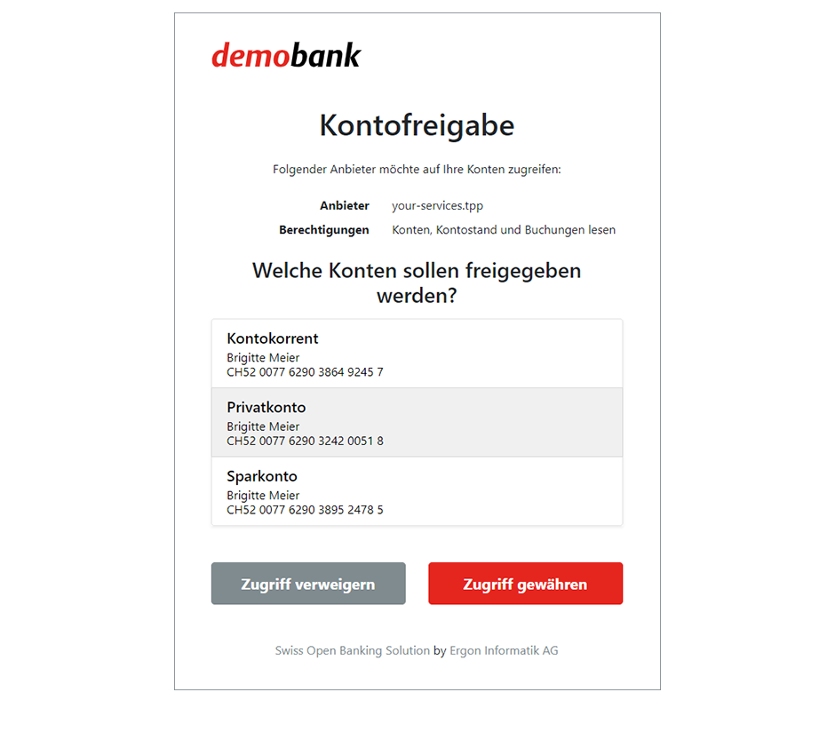 Kontofreigabe Auswahl